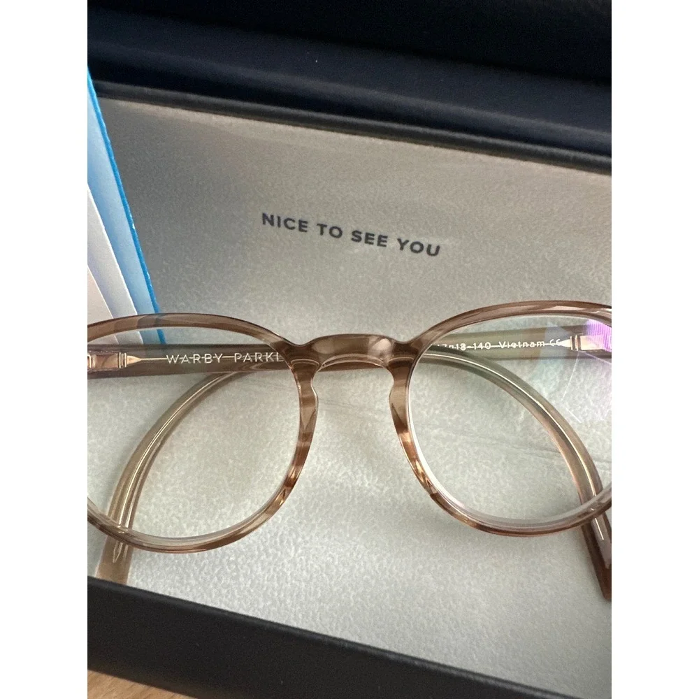 Warby Parker Percey Eyeglasses Striped Tea Round Frames 47-18-140 Set of 2 Case